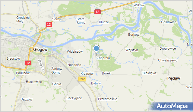 mapa Zabornia, Zabornia gmina Głogów na mapie Targeo