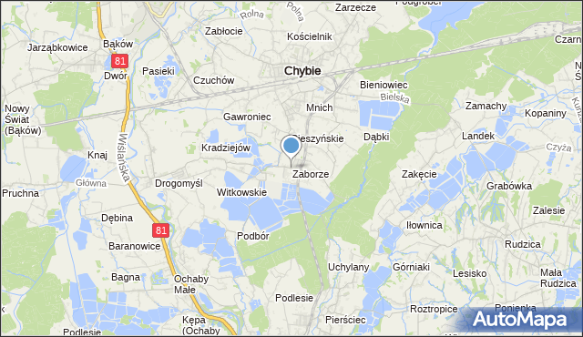 mapa Zaborze, Zaborze gmina Chybie na mapie Targeo