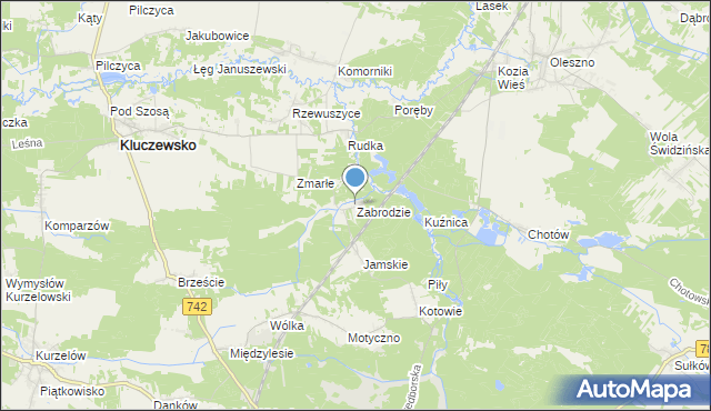 mapa Zabrodzie, Zabrodzie gmina Kluczewsko na mapie Targeo