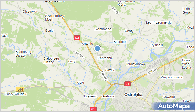 mapa Zabrodzie, Zabrodzie gmina Olszewo-Borki na mapie Targeo