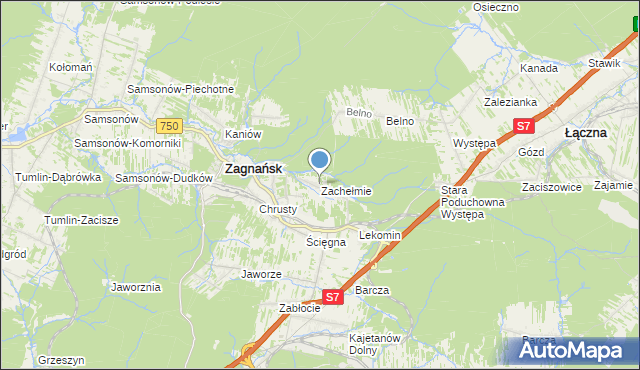 mapa Zachełmie, Zachełmie gmina Zagnańsk na mapie Targeo
