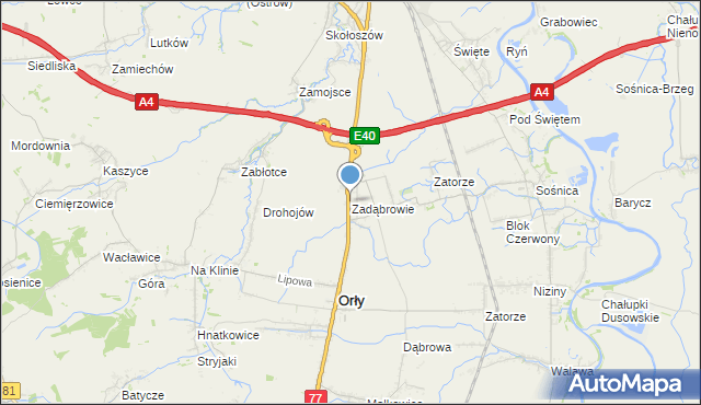 mapa Zadąbrowie, Zadąbrowie gmina Orły na mapie Targeo