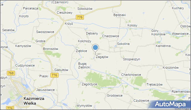 mapa Zagajów, Zagajów gmina Czarnocin na mapie Targeo