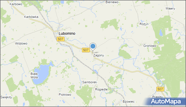 mapa Zagony, Zagony gmina Lubomino na mapie Targeo