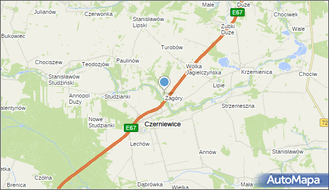 mapa Zagóry, Zagóry gmina Czerniewice na mapie Targeo