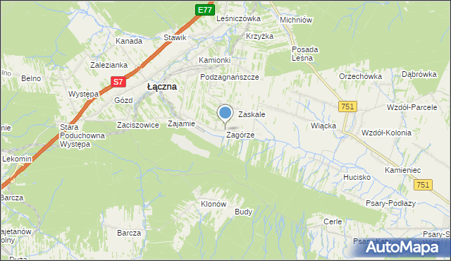 mapa Zagórze, Zagórze gmina Łączna na mapie Targeo