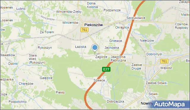 mapa Zagórze, Zagórze gmina Piekoszów na mapie Targeo