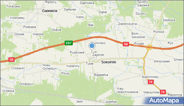 mapa Zagórze, Zagórze gmina Sokolniki na mapie Targeo