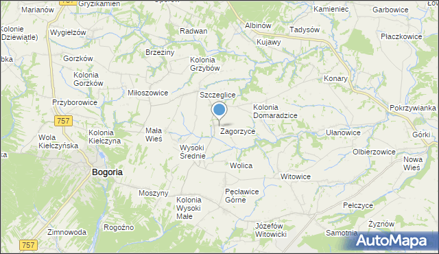 mapa Zagorzyce, Zagorzyce gmina Bogoria na mapie Targeo