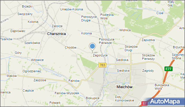 mapa Zagorzyce, Zagorzyce gmina Miechów na mapie Targeo