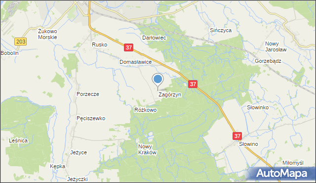 mapa Zagórzyn, Zagórzyn gmina Darłowo na mapie Targeo