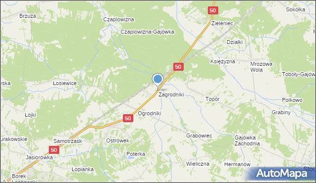 mapa Zagrodniki, Zagrodniki gmina Łochów na mapie Targeo