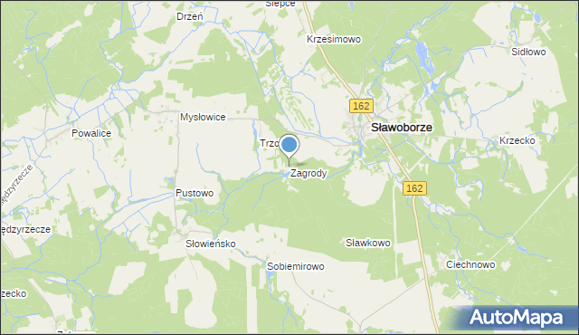mapa Zagrody, Zagrody gmina Sławoborze na mapie Targeo