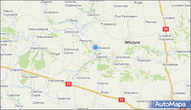 mapa Zagrody, Zagrody gmina Wilczyce na mapie Targeo