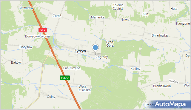 mapa Zagrody, Zagrody gmina Żyrzyn na mapie Targeo