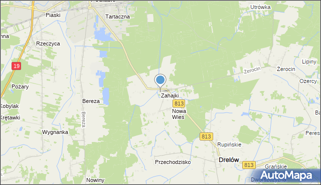 mapa Zahajki, Zahajki gmina Drelów na mapie Targeo
