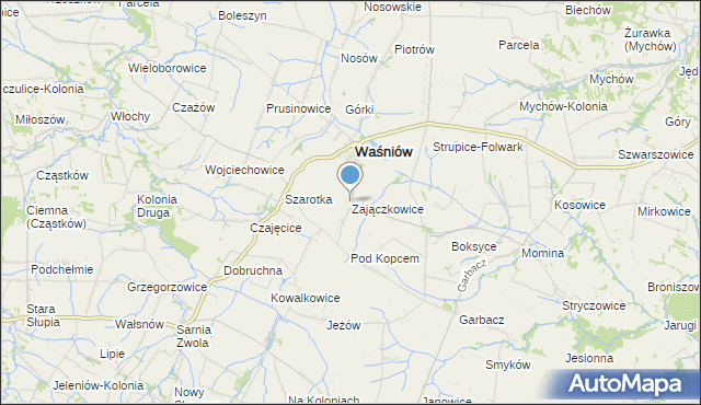 mapa Zajączkowice, Zajączkowice gmina Waśniów na mapie Targeo