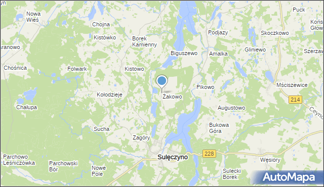 mapa Żakowo, Żakowo gmina Sulęczyno na mapie Targeo