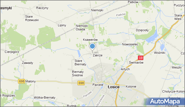 mapa Zakrze, Zakrze gmina Łosice na mapie Targeo