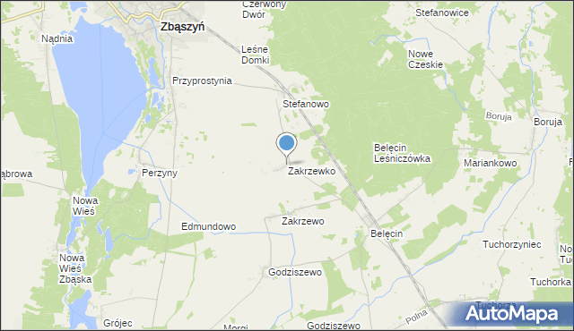 mapa Zakrzewko, Zakrzewko gmina Zbąszyń na mapie Targeo