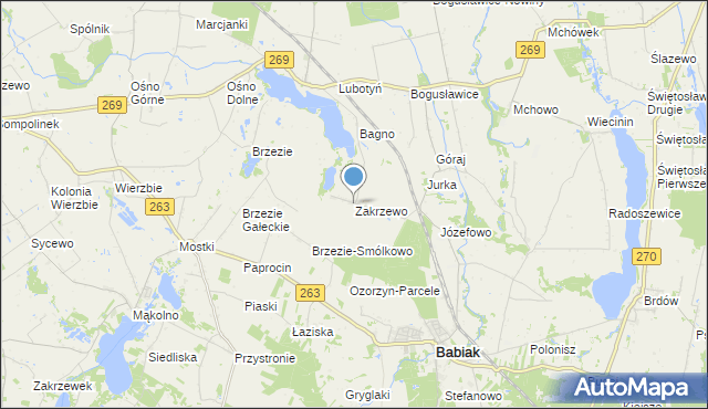 mapa Zakrzewo, Zakrzewo gmina Babiak na mapie Targeo