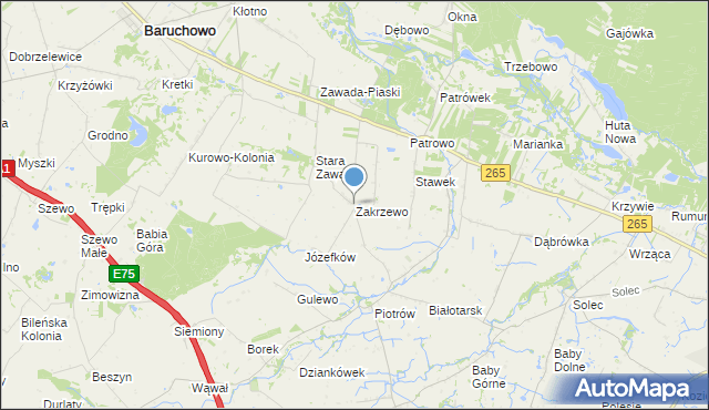 mapa Zakrzewo, Zakrzewo gmina Baruchowo na mapie Targeo