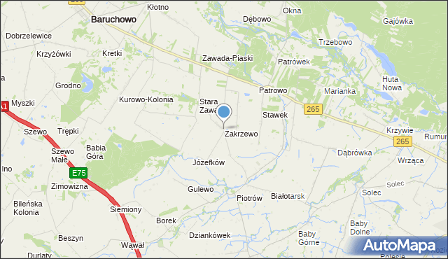mapa Zakrzewo, Zakrzewo gmina Baruchowo na mapie Targeo