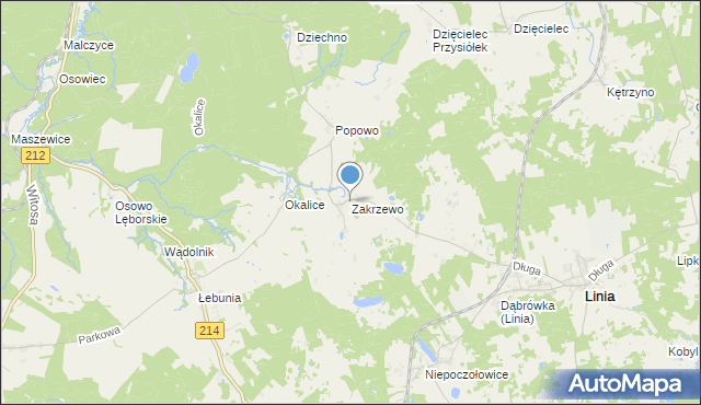 mapa Zakrzewo, Zakrzewo gmina Linia na mapie Targeo