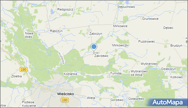 mapa Zakrzewo, Zakrzewo gmina Mieścisko na mapie Targeo