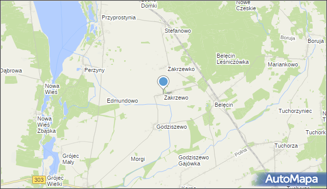 mapa Zakrzewo, Zakrzewo gmina Siedlec na mapie Targeo