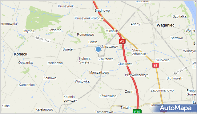 mapa Zakrzewo, Zakrzewo gmina Waganiec na mapie Targeo