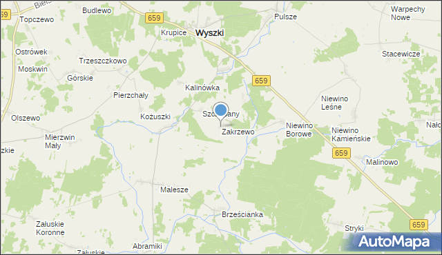 mapa Zakrzewo, Zakrzewo gmina Wyszki na mapie Targeo