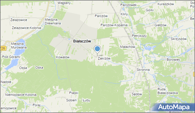 mapa Zakrzów, Zakrzów gmina Białaczów na mapie Targeo