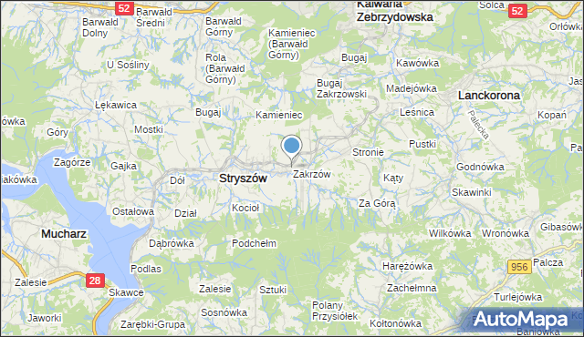 mapa Zakrzów, Zakrzów gmina Stryszów na mapie Targeo