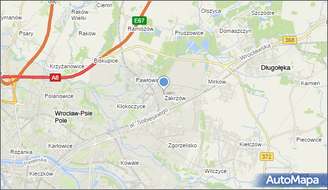 mapa Zakrzów, Zakrzów gmina Wrocław na mapie Targeo