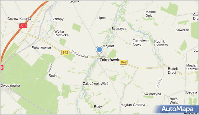 mapa Zakrzówek, Zakrzówek powiat kraśnicki na mapie Targeo