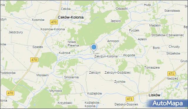 mapa Zakrzyn-Kolonia, Zakrzyn-Kolonia na mapie Targeo