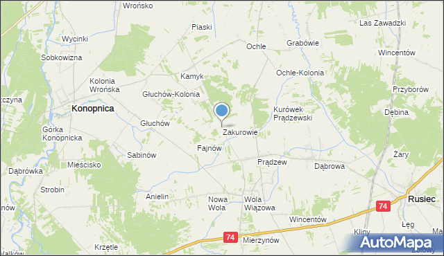 mapa Zakurowie, Zakurowie na mapie Targeo