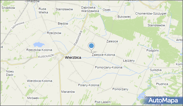 mapa Zalesice-Kolonia, Zalesice-Kolonia gmina Wierzbica na mapie Targeo