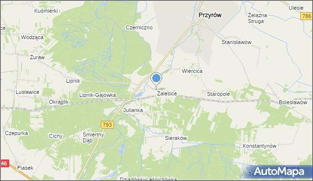 mapa Zalesice, Zalesice gmina Przyrów na mapie Targeo