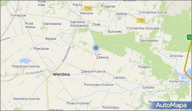 mapa Zalesice, Zalesice gmina Wierzbica na mapie Targeo