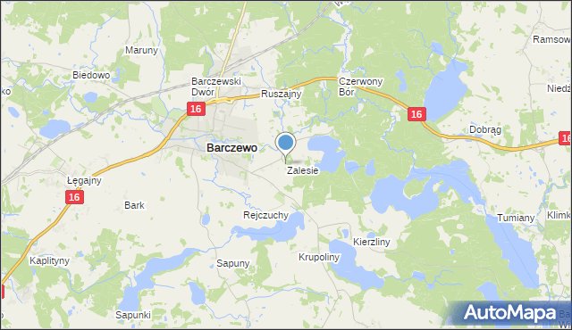 mapa Zalesie, Zalesie gmina Barczewo na mapie Targeo