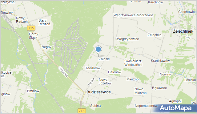 mapa Zalesie, Zalesie gmina Budziszewice na mapie Targeo