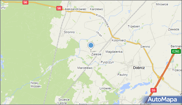 mapa Zalesie, Zalesie gmina Dobrcz na mapie Targeo