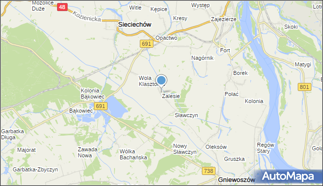 mapa Zalesie, Zalesie gmina Gniewoszów na mapie Targeo