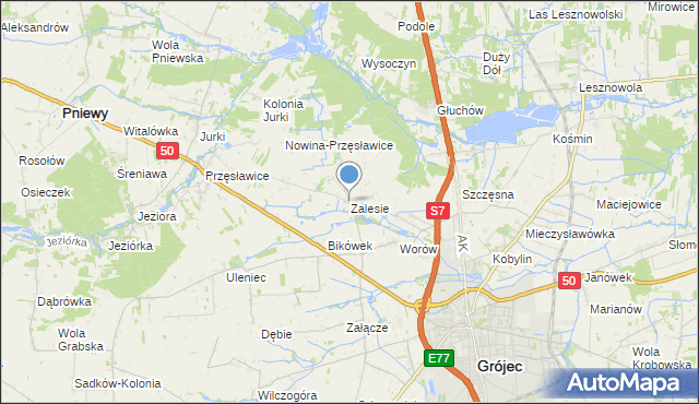 mapa Zalesie, Zalesie gmina Grójec na mapie Targeo