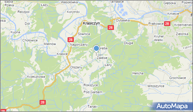 mapa Zalesie, Zalesie gmina Krasiczyn na mapie Targeo