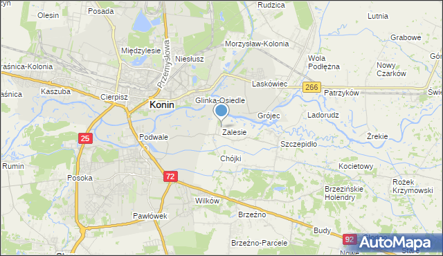 mapa Zalesie, Zalesie gmina Krzymów na mapie Targeo