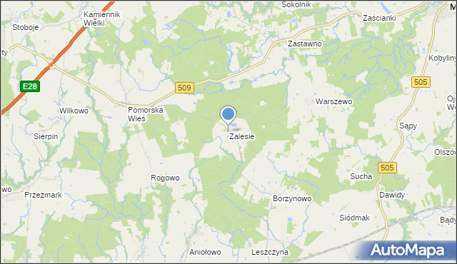 mapa Zalesie, Zalesie gmina Milejewo na mapie Targeo