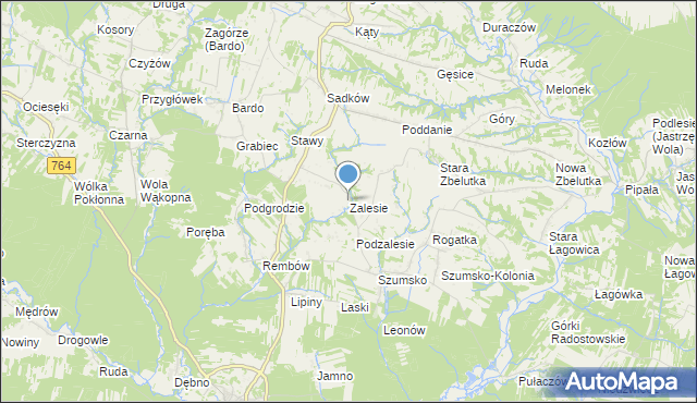 mapa Zalesie, Zalesie gmina Raków na mapie Targeo